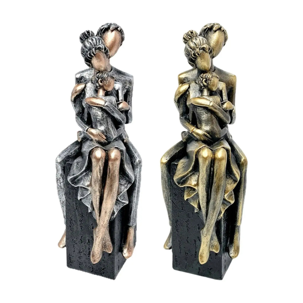Elegant Resin Family of Three Figurines – Tabletop Decor for Living Room & Home