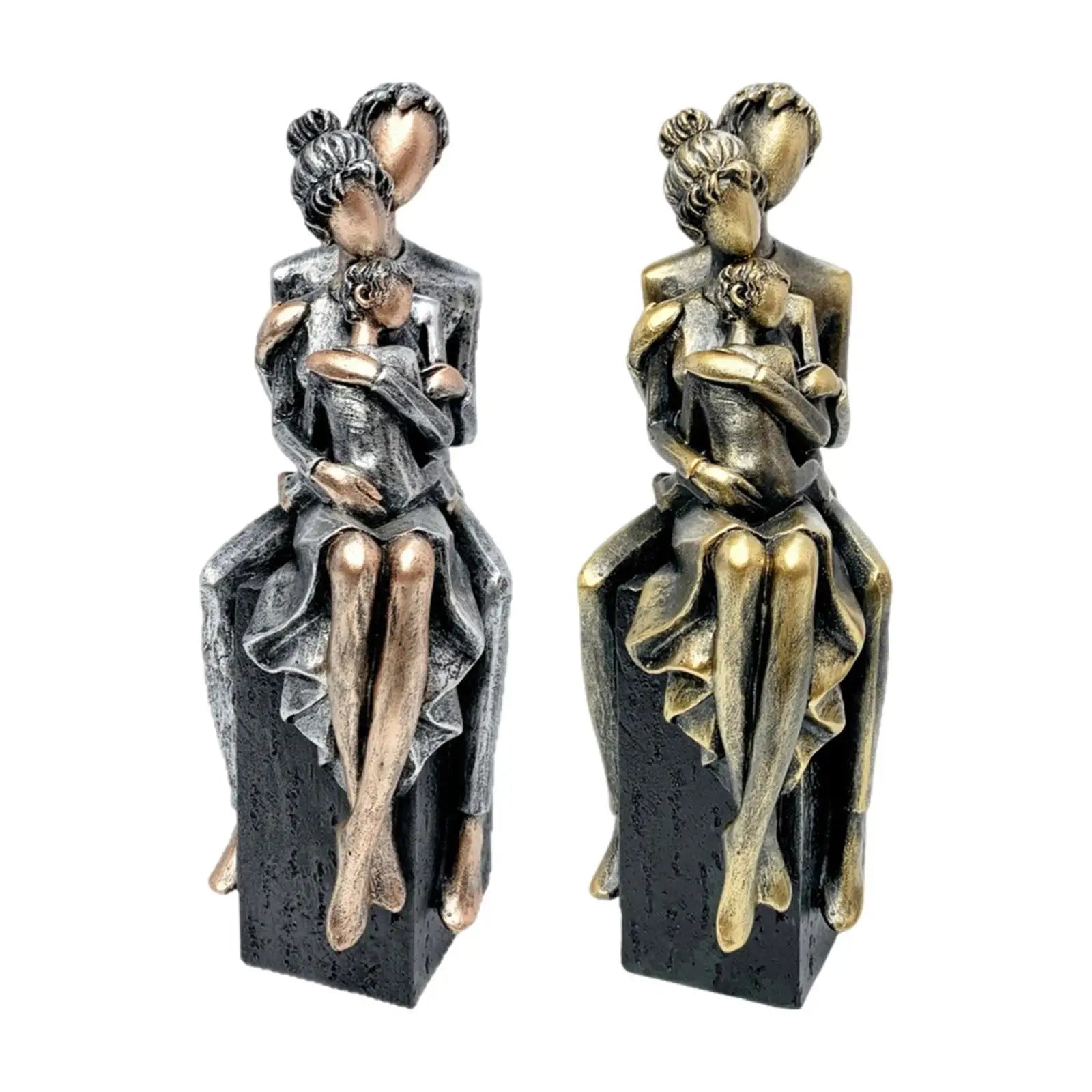 Elegant Resin Family of Three Figurines – Tabletop Decor for Living Room & Home