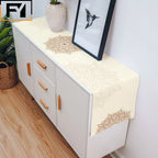 Camino de mesa de lino con mandala bohemio – Decoración de comedor con textura floral