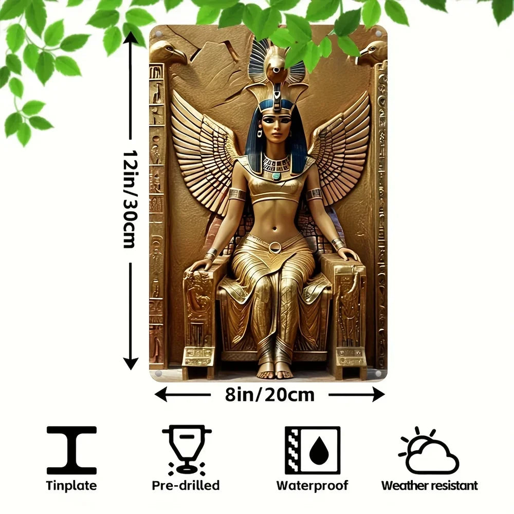 Cartel metálico de las alas de la diosa egipcia Isis - Arte de pared resistente a la intemperie para decoración interior y exterior