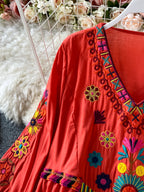 Bohemian Floral Embroidery Mini Dress – Vintage Beach Style