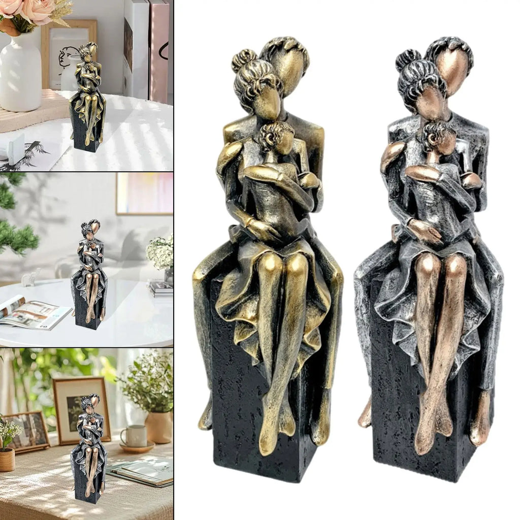 Elegant Resin Family of Three Figurines – Tabletop Decor for Living Room & Home