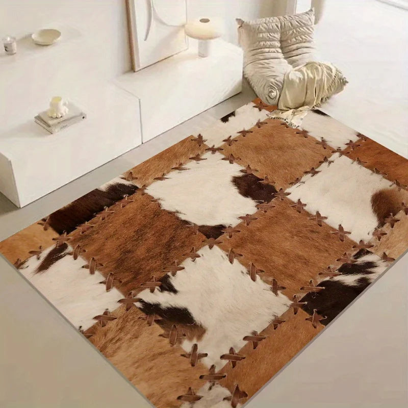Cowhide Patchwork Rug – Western Style Living Room Carpet