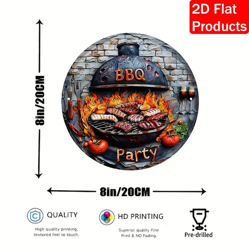 Letrero plano de metal 2D para fiesta de barbacoa – 8"x8" 🍖