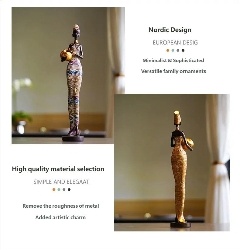 Figura africana vintage – Escultura de resina de arte negro creativo para decoración del hogar y la oficina