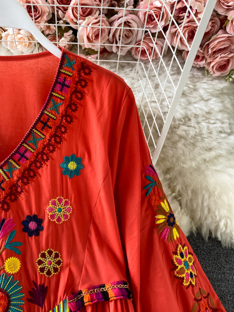 Bohemian Floral Embroidery Mini Dress – Vintage Beach Style