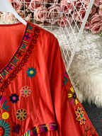 Bohemian Floral Embroidery Mini Dress – Vintage Beach Style