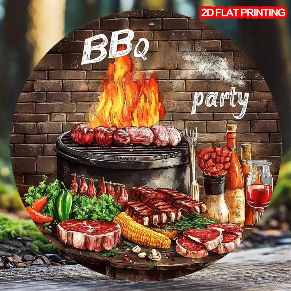 BBQ Party 2D Flat Tin Sign – 8"x8" 🍖