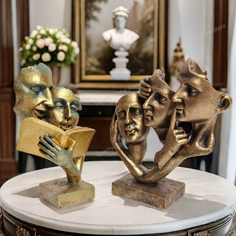Speak No Evil Mask Sculpture – Abstract Thinker Statue Decor