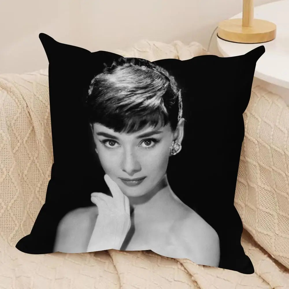 Audrey Hepburn Plush Cushion Cover – Double-Sided Sofa Pillow