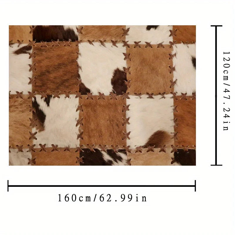 Cowhide Patchwork Rug – Western Style Living Room Carpet