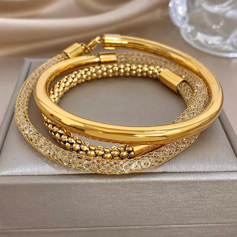 Pulsera Greatera metálica tejida de tres capas ✨