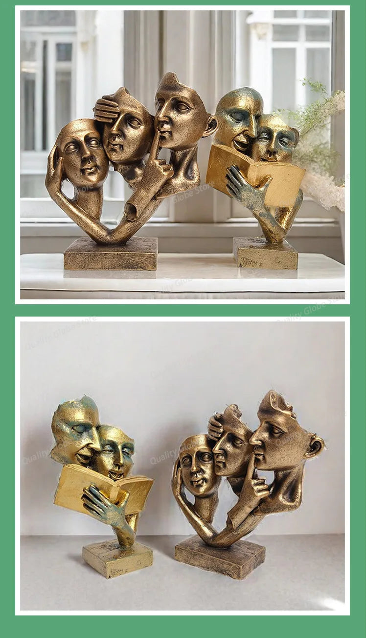 Speak No Evil Mask Sculpture – Abstract Thinker Statue Decor