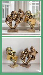 Speak No Evil Mask Sculpture – Abstract Thinker Statue Decor
