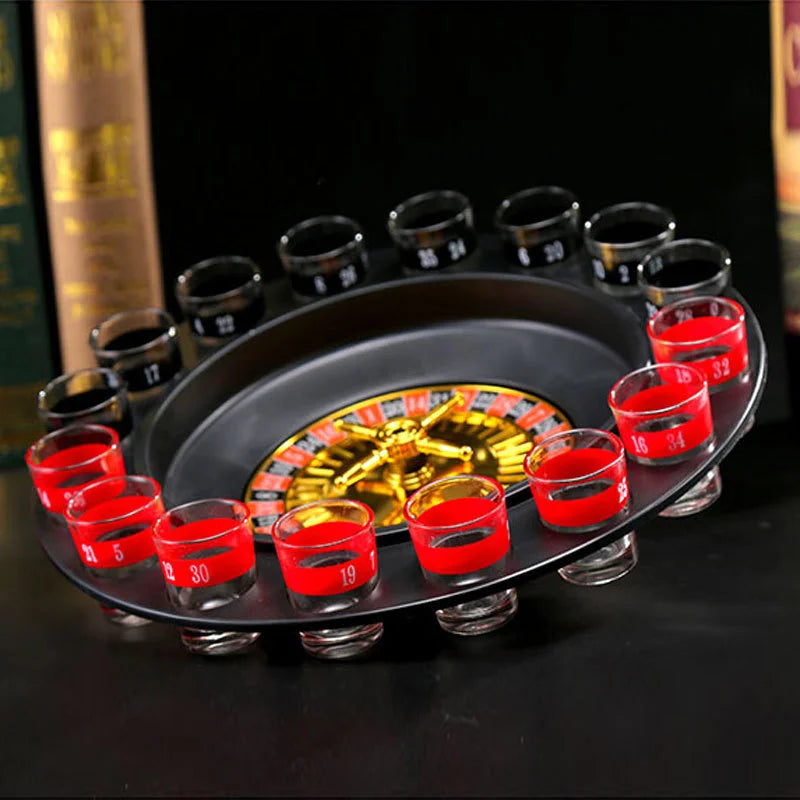 Bar Party Shot Glass Roulette – 16-Shot Turntable Drinking Game for Beer & Spirits