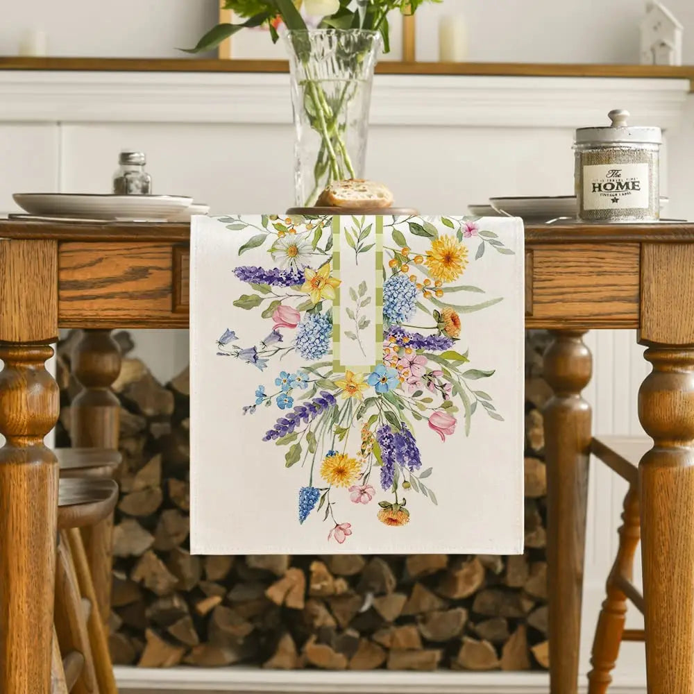 Caminho de Mesa Floral Branco e Dourado Elegante – Decoração de Feriados e Jantares