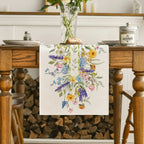 Caminho de Mesa Floral Branco e Dourado Elegante – Decoração de Feriados e Jantares