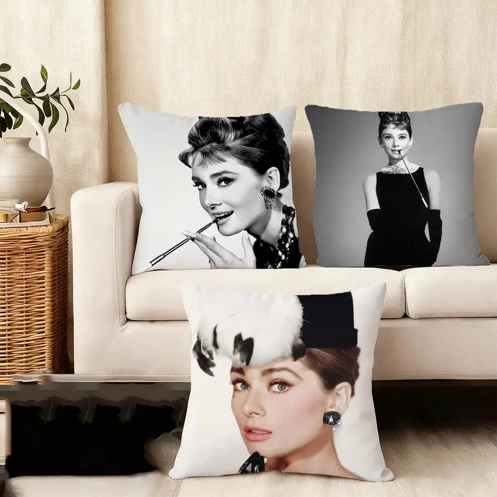 Audrey Hepburn Plush Cushion Cover – Double-Sided Sofa Pillow