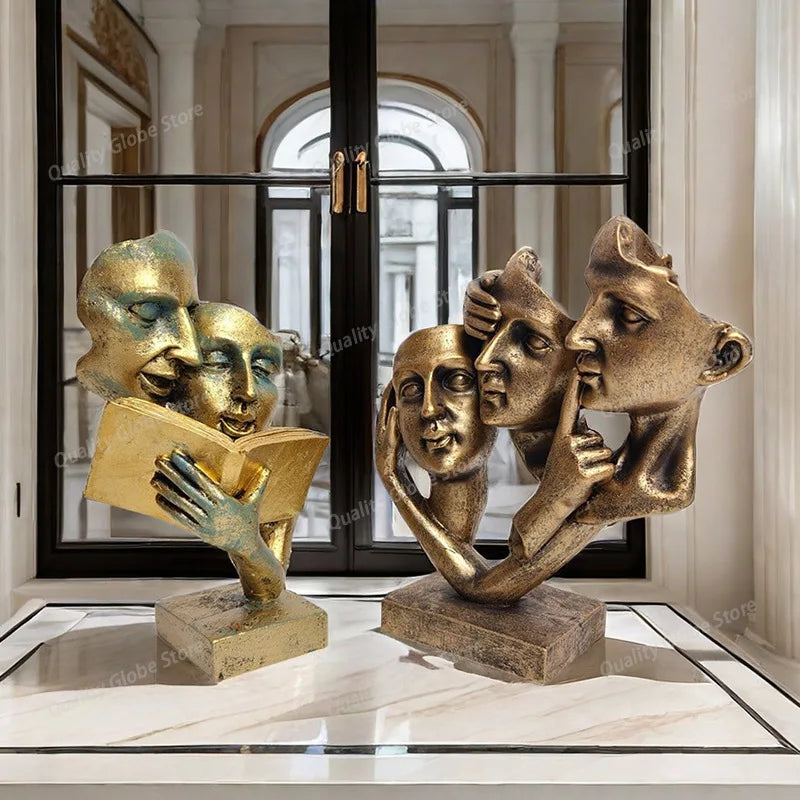 Speak No Evil Mask Sculpture – Abstract Thinker Statue Decor