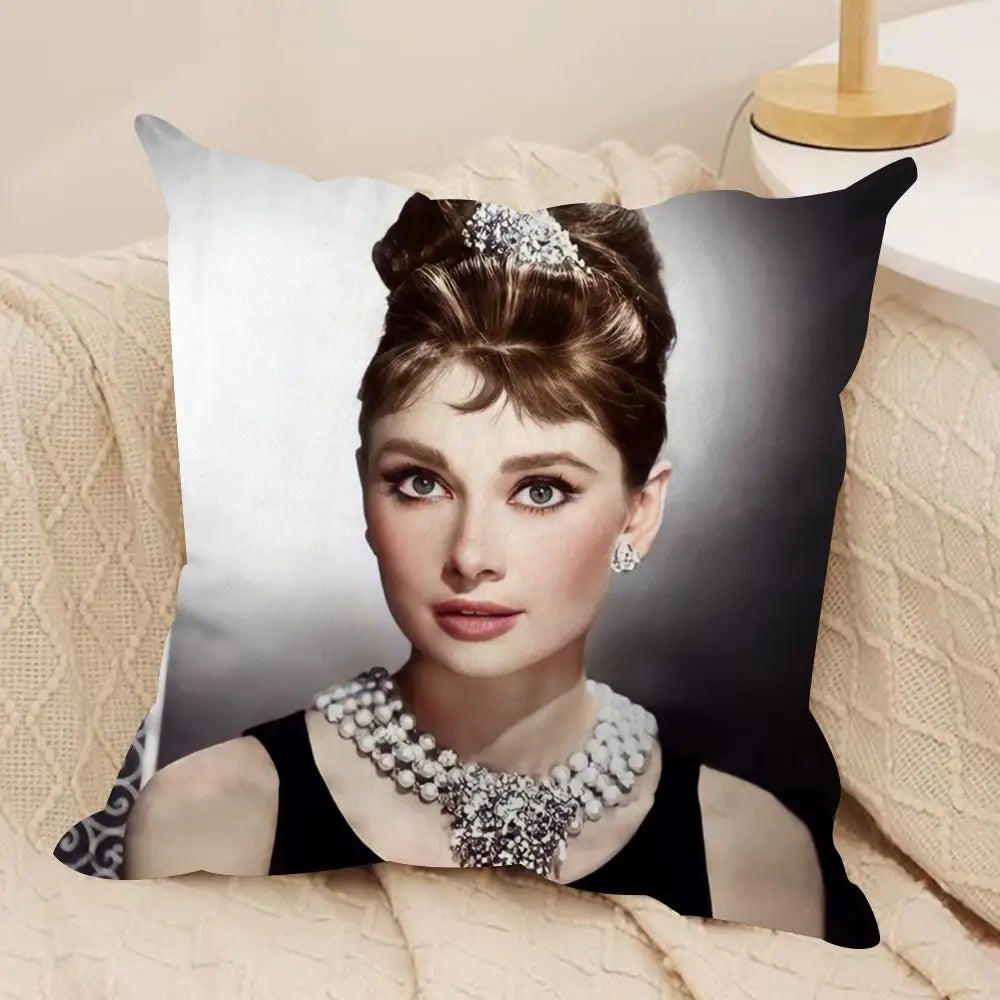 Audrey Hepburn Plush Cushion Cover – Double-Sided Sofa Pillow