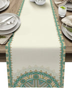 Camino de mesa de lino con mandala bohemio – Decoración de comedor con textura floral