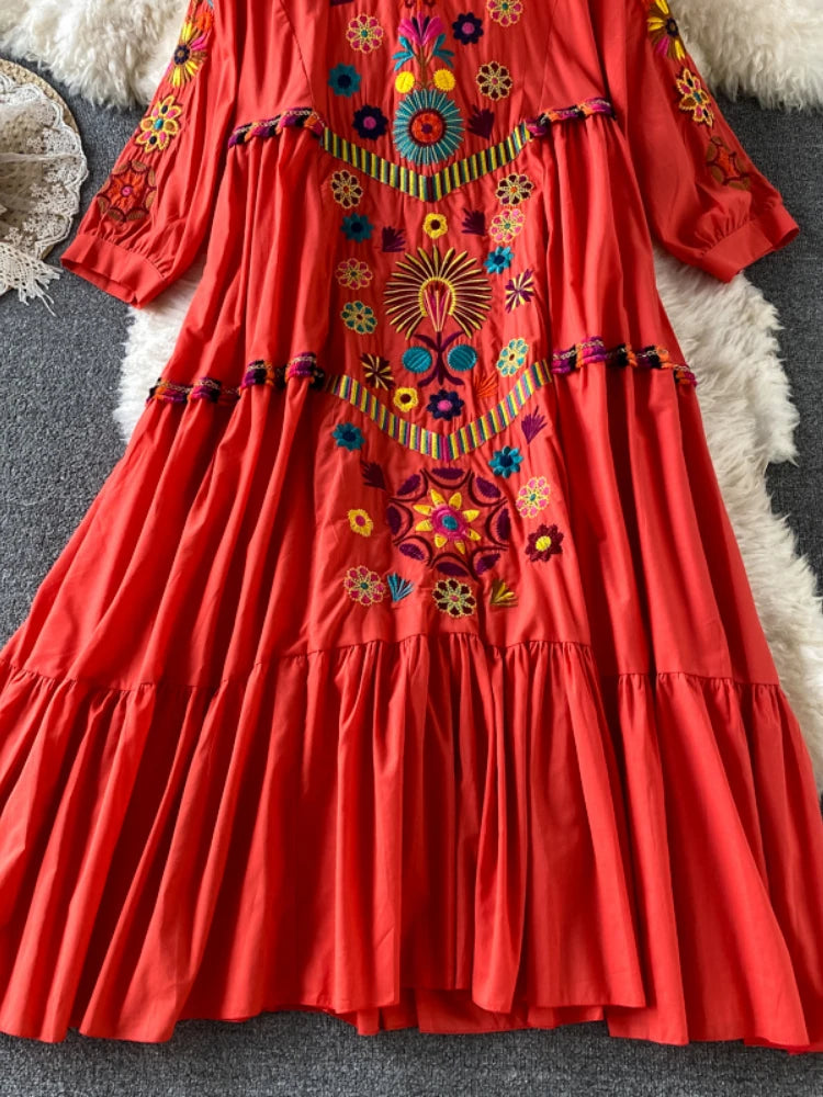 Bohemian Floral Embroidery Mini Dress – Vintage Beach Style