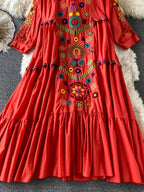 Bohemian Floral Embroidery Mini Dress – Vintage Beach Style