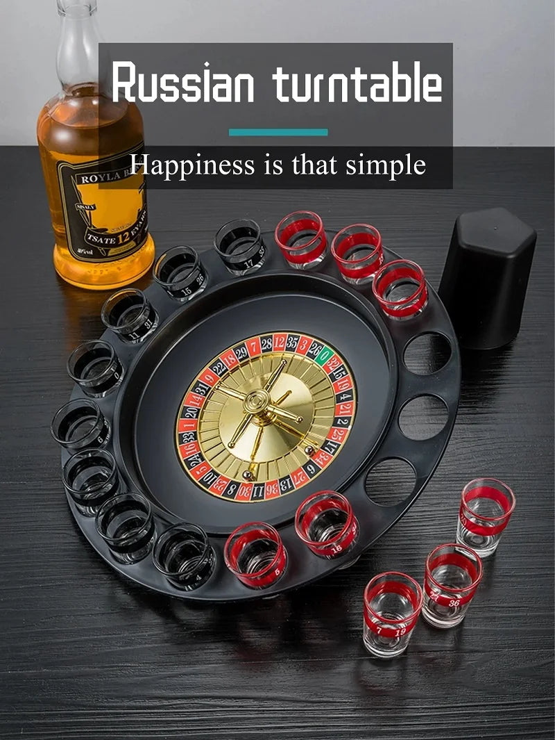 Bar Party Shot Glass Roulette – 16-Shot Turntable Drinking Game for Beer & Spirits