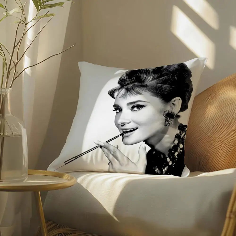 Audrey Hepburn Plush Cushion Cover – Double-Sided Sofa Pillow