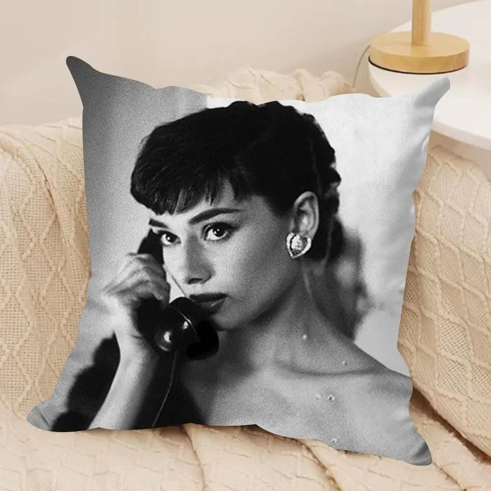 Audrey Hepburn Plush Cushion Cover – Double-Sided Sofa Pillow