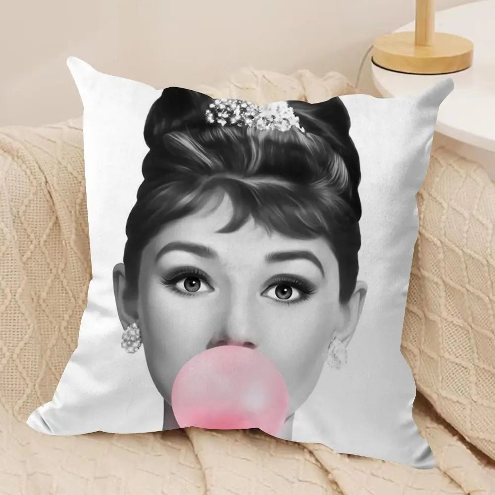 Audrey Hepburn Plush Cushion Cover – Double-Sided Sofa Pillow