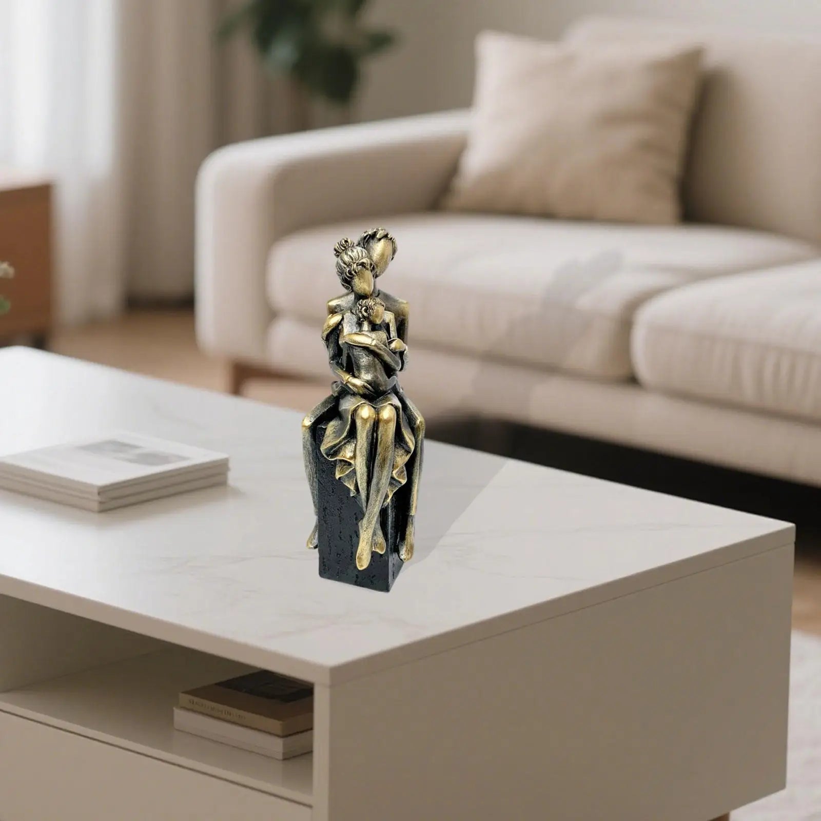 Elegant Resin Family of Three Figurines – Tabletop Decor for Living Room & Home