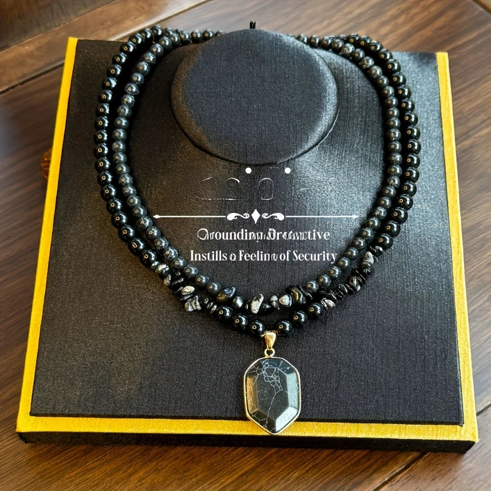 Handmade Black Limestone Multi-Layer Necklace Set ✨