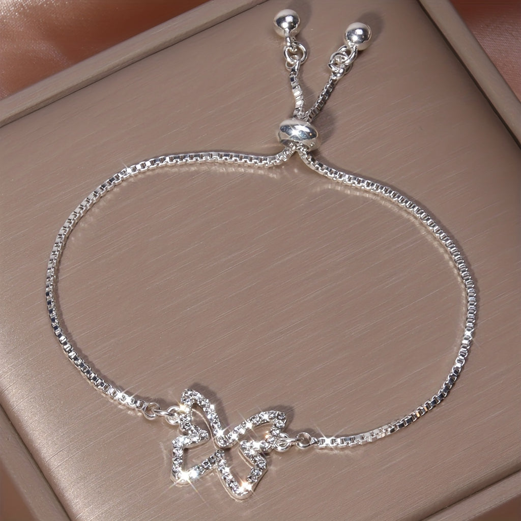 Pulsera de tenis mariposa brillante – Diseño hueco con diamantes de imitación