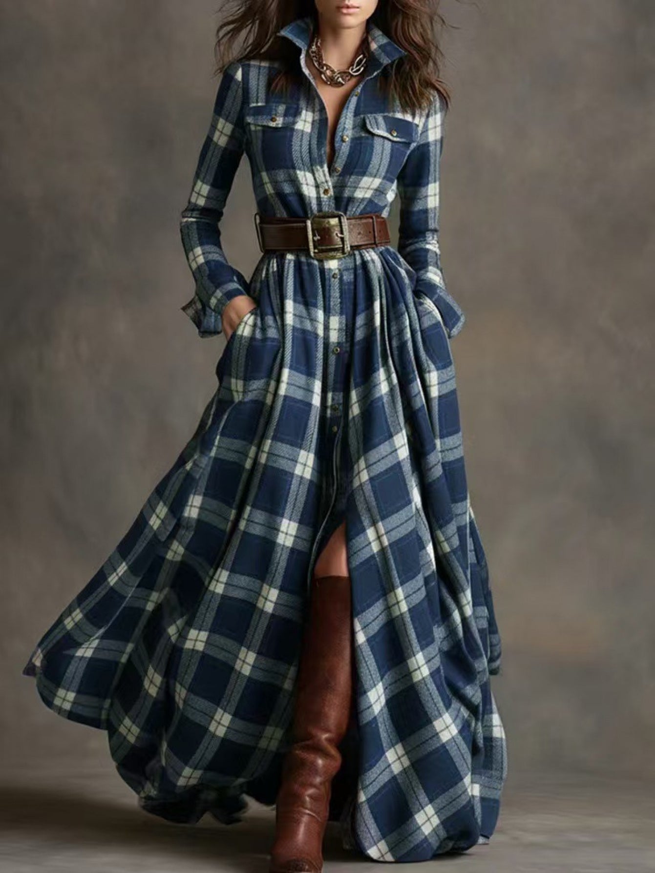 French Vintage Plaid Dress
