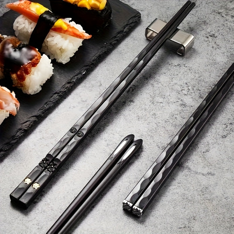 5 Pairs Reusable Food-Grade Chopsticks – Durable Black Plastic