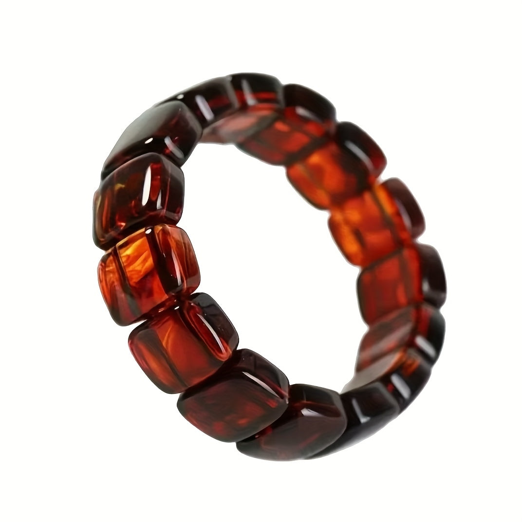 Pulsera de Ámbar Rojo Natural con Cuentas – Estilo Bohemio