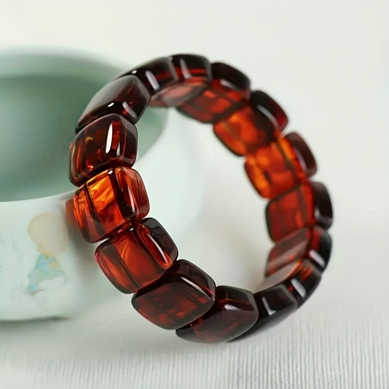 Pulsera de Ámbar Rojo Natural con Cuentas – Estilo Bohemio