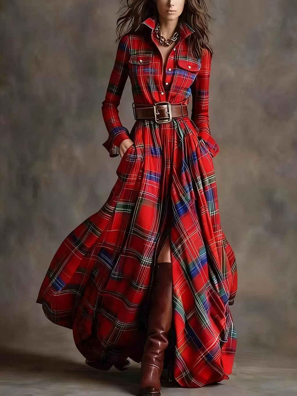 French Vintage Plaid Dress