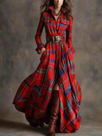 French Vintage Plaid Dress