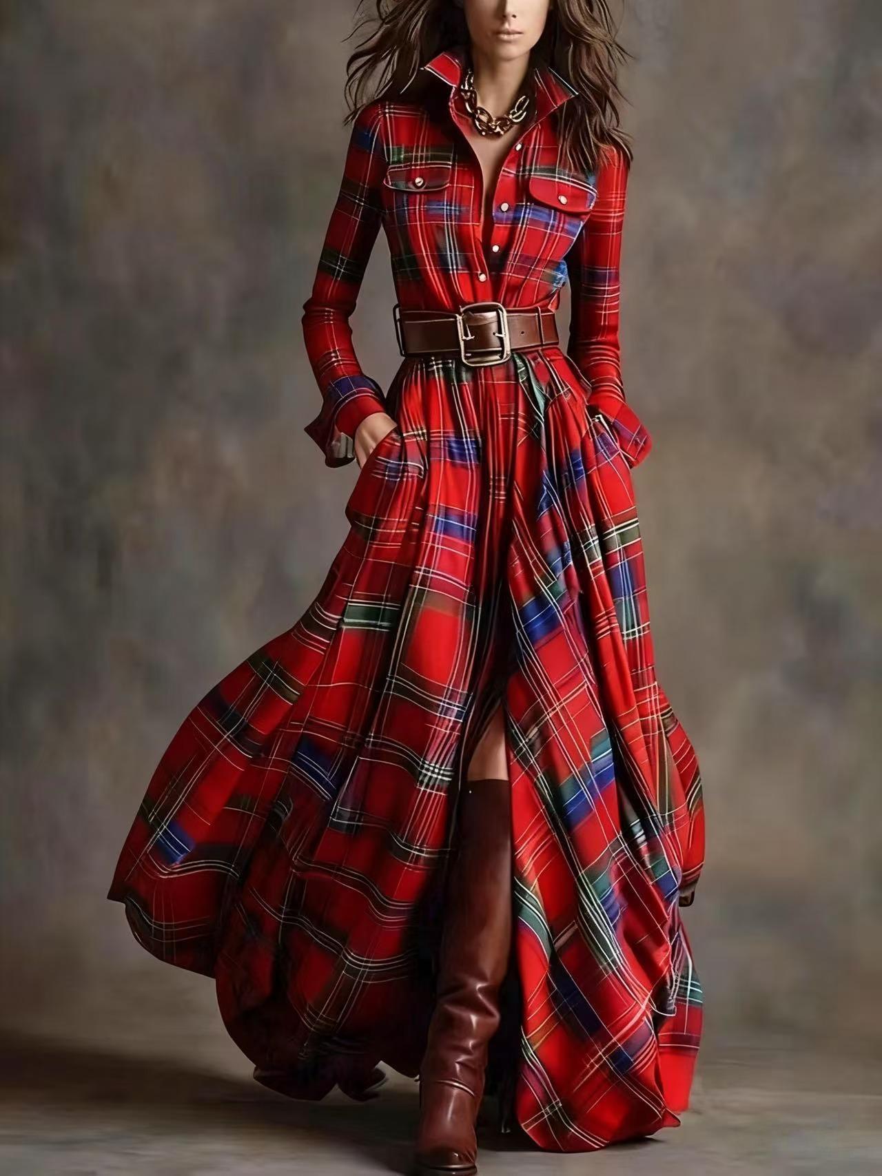 French Vintage Plaid Dress