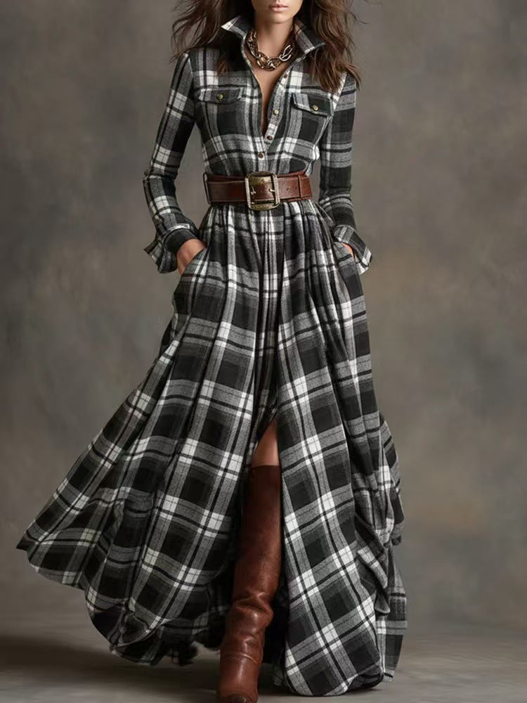 French Vintage Plaid Dress