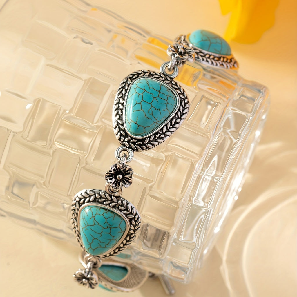 Ethnic Valley Rice Pattern Turquoise Hand Sign Bracelet