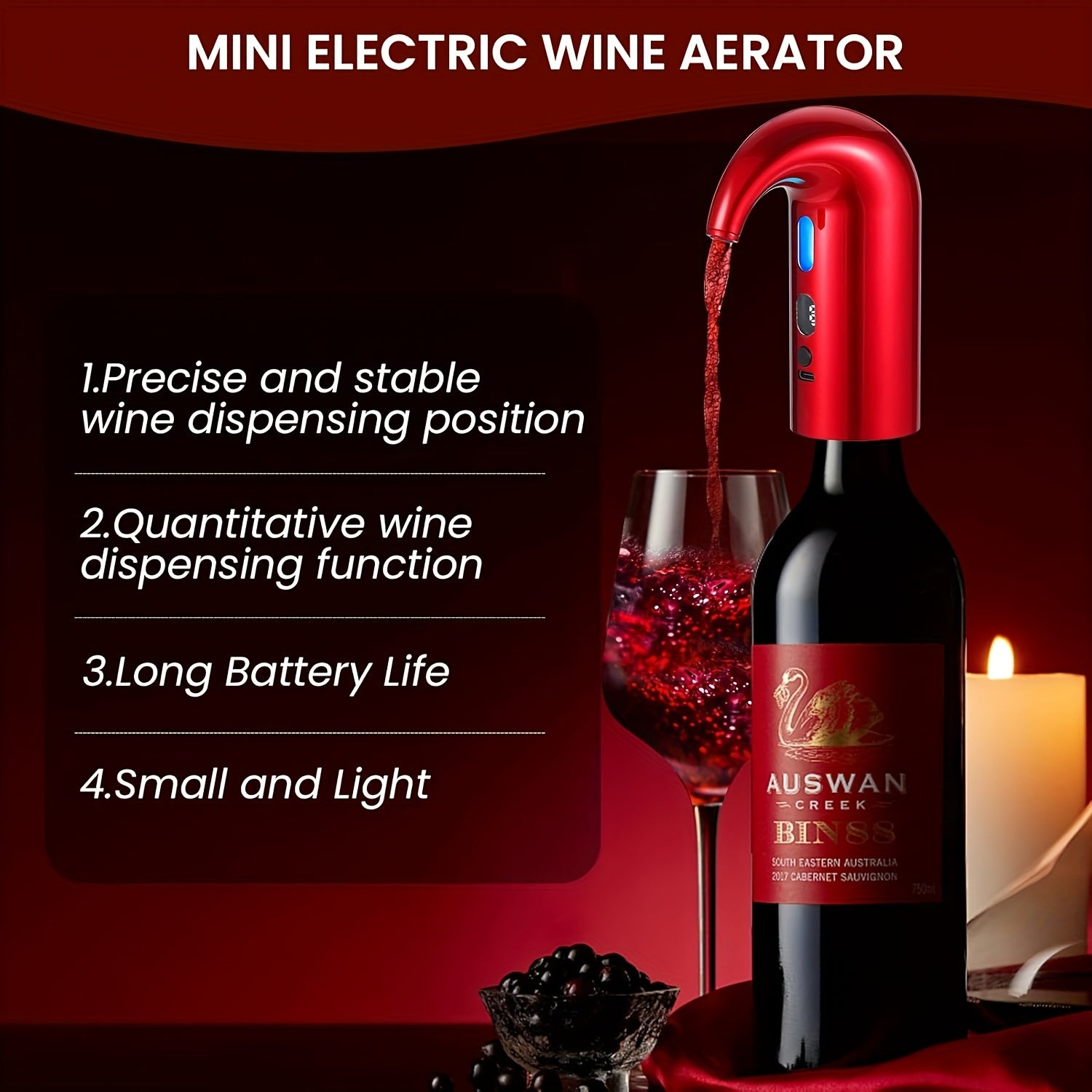 Set de aireador, decantador y dispensador de vino eléctrico mini