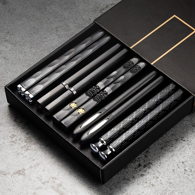 5 Pairs Reusable Food-Grade Chopsticks – Durable Black Plastic