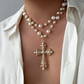Retro Pearl Necklace  Cross Pendant