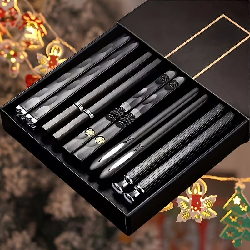 5 Pairs Reusable Food-Grade Chopsticks – Durable Black Plastic