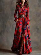 French Vintage Plaid Dress