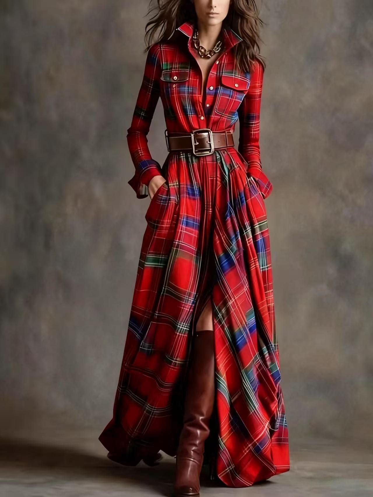 French Vintage Plaid Dress
