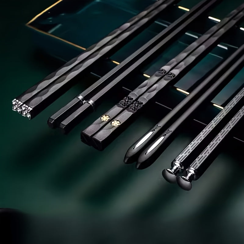 5 Pairs Reusable Food-Grade Chopsticks – Durable Black Plastic